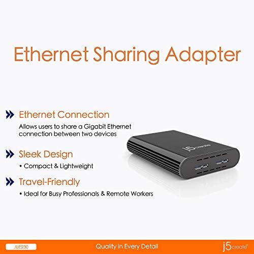 J5Create USB כפול 3.0 ל- Gigabit Ethernet שיתוף מתאם- USB 3.0 Micro-B | 10/100/1000 Base-T Ethernet | 1000